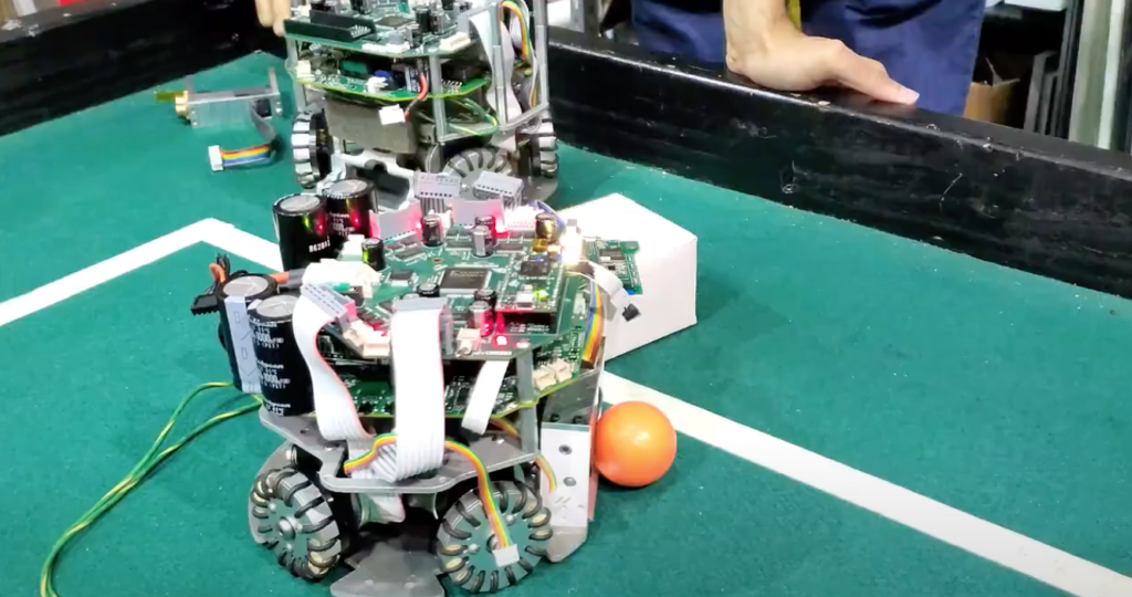 RoboCup robots being tested